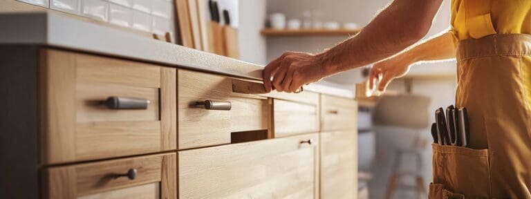 Persona abriendo cajón con herramientas.