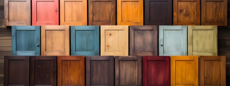 Puertas de madera multicolor en exhibición