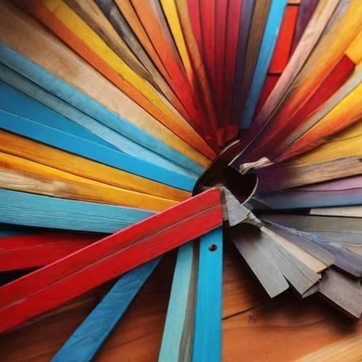 Palos de madera de colores en espiral