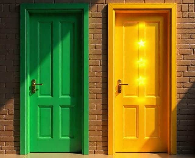 Puertas de madera lacadas de colores diferentes